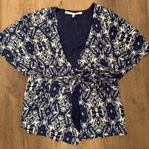 Collective Concepts Blue and White Wrap Blouse